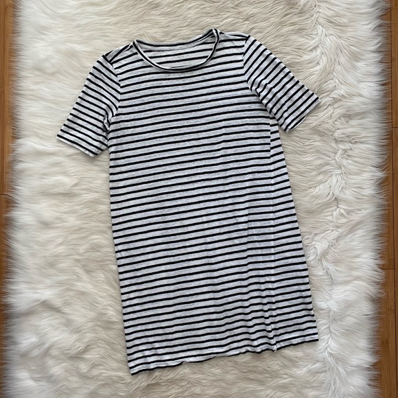 Eileen Fisher White Black Striped Organic Linen Dress - Picture 2 of 10